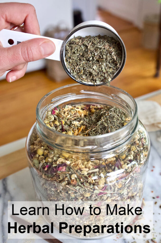 Learn how to make your own herbal products like herbal teas, oils, tinctures and salves with this free online Herbal Preparations 101 mini course. #herbs